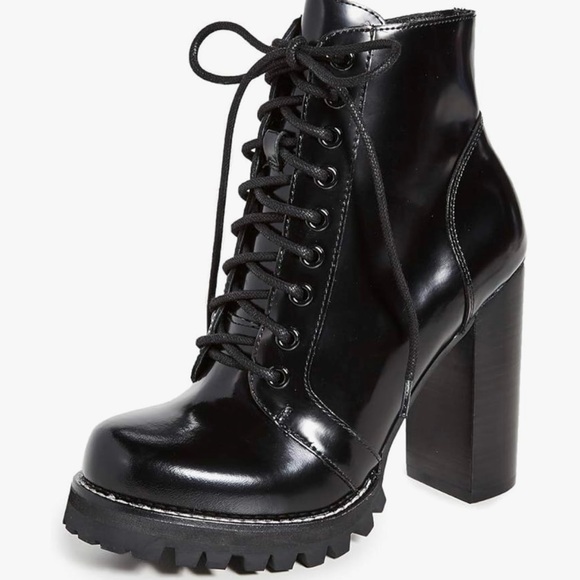 Black Lace-Up Chunky Heel Ankle Boots - Picture 1 of 3